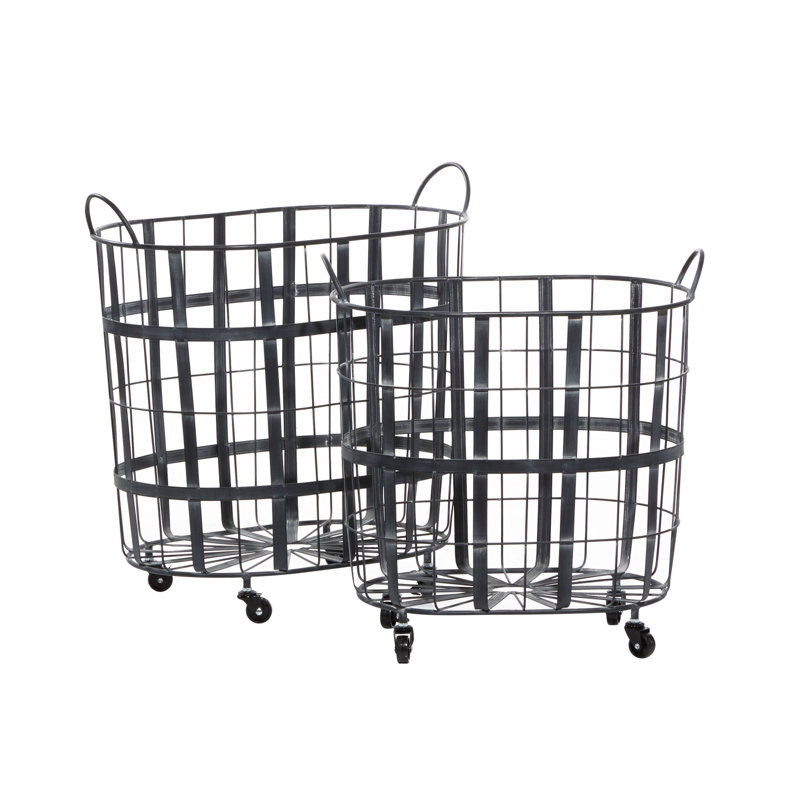 Gracie Oaks Industrial 2 Piece Metal/Wire Basket Set & Reviews Wayfair